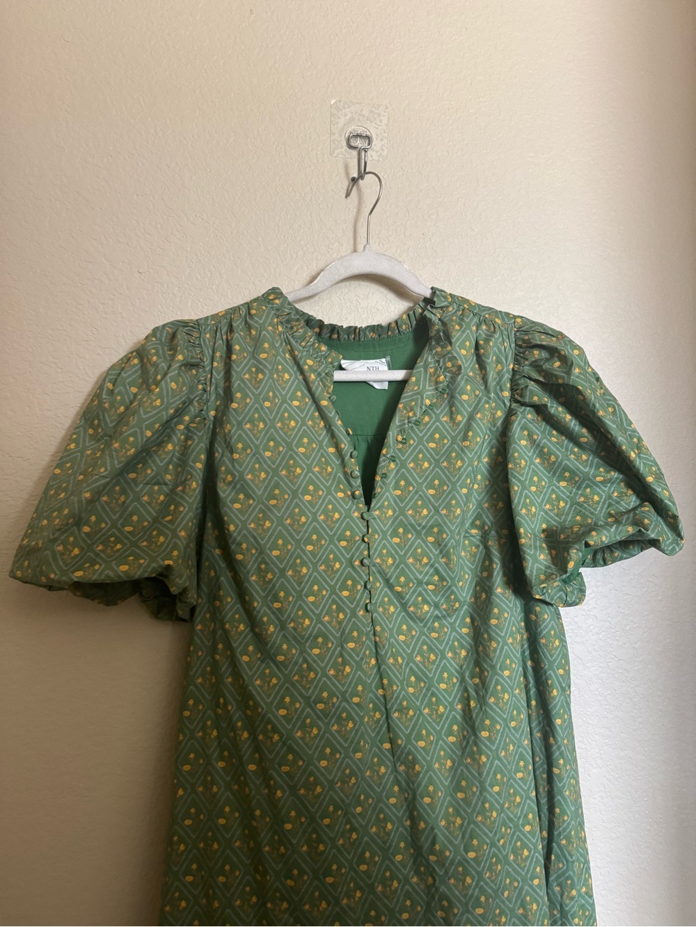 Hyacinth House Green Diamond Floral Mimi Midi Dress Sz XL Boho Puff Sleeve - Picture 3 of 8